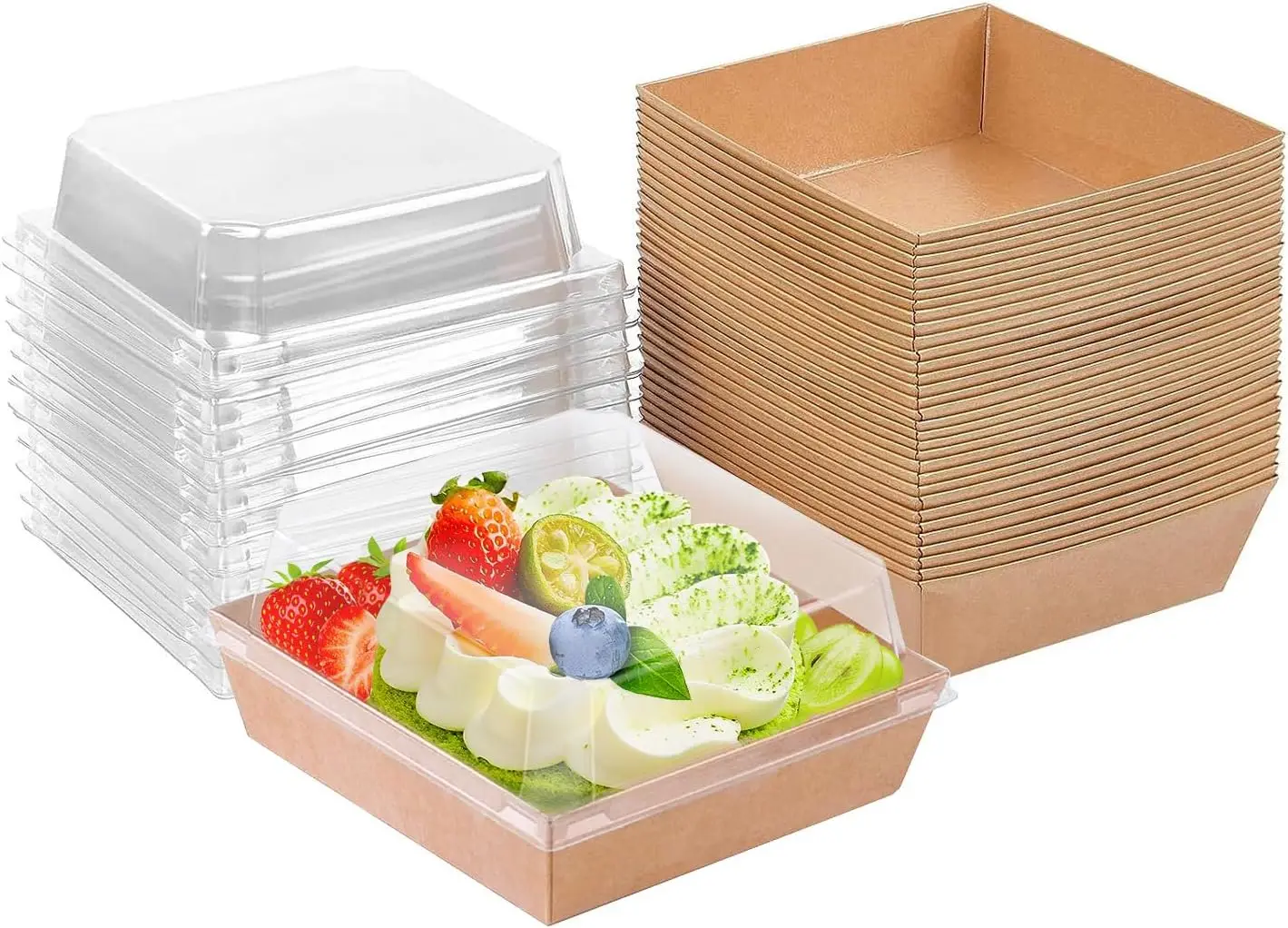 

Disposable Charcuterie Boxes with Clear Lids, 5.32x4.92x2.36 Inch Square Bakery Containers for Desserts, Sandwiches, Cookies