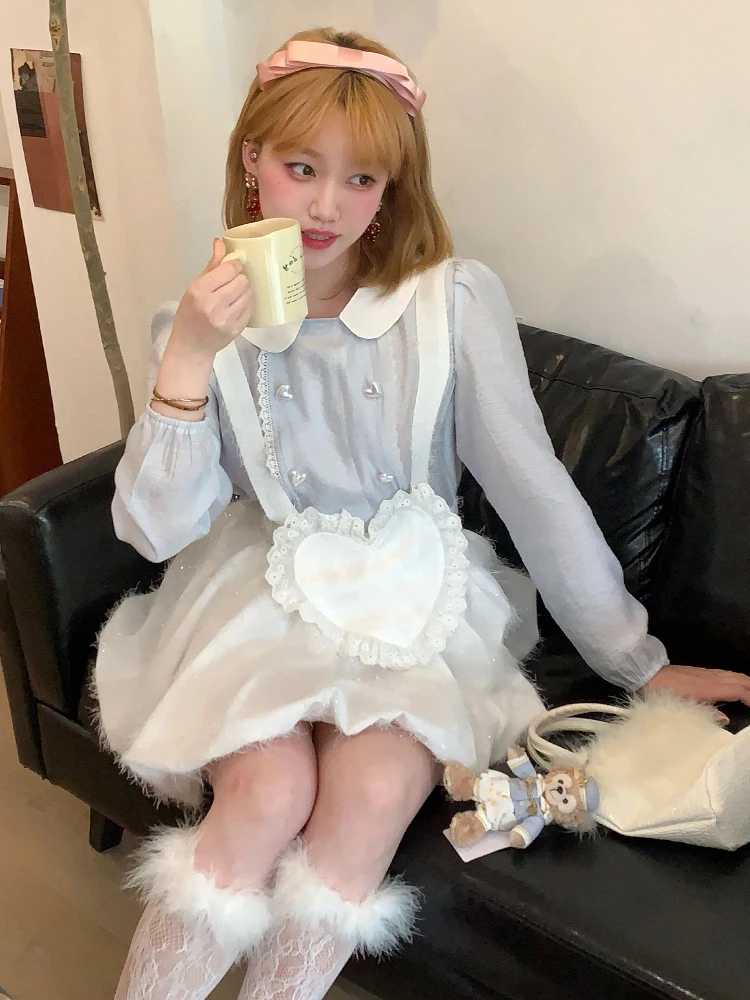 

Синий комплект с воротником-стойкой: женский укороченный топ с высокой талией и короткая юбка в корейском стиле, большие размеры, осенний, с длинными рукавами