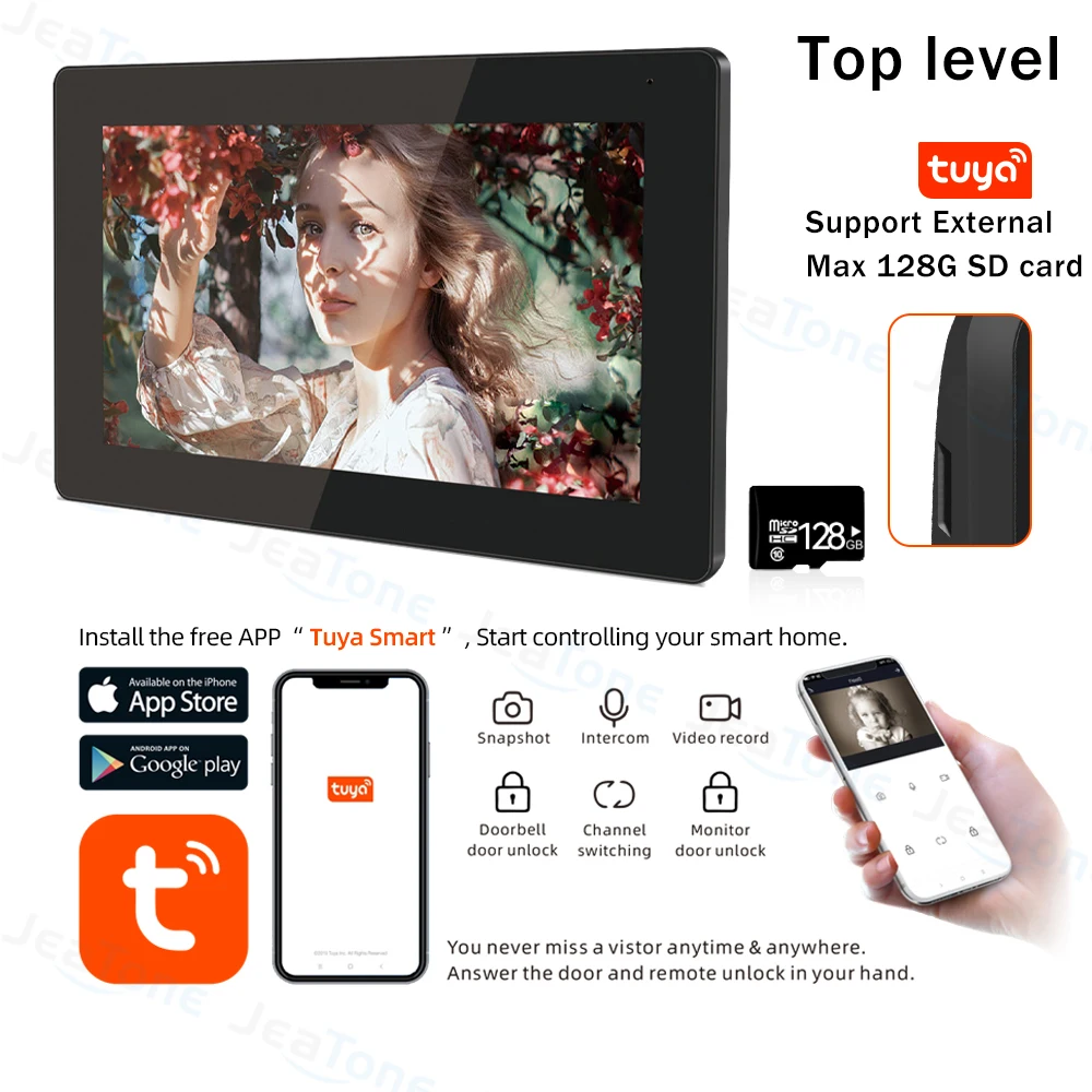 Jeatone WIFI 1080P LCD 7\'\' TouchScreen Home Video Intercom Video Doorbell Camera For Apartment Tuya Smart / Damage resistant