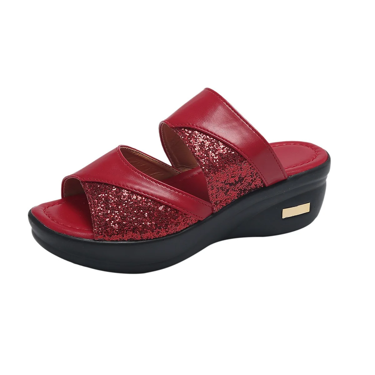 Damen Casual Slingback-Sandalen Glitzer-PU-Keilabsatz-Plateausandalen Bequeme Sandalen für Frauen Frühling 2026 Sommer Keilabsatz-Pantoletten – Detail 10
