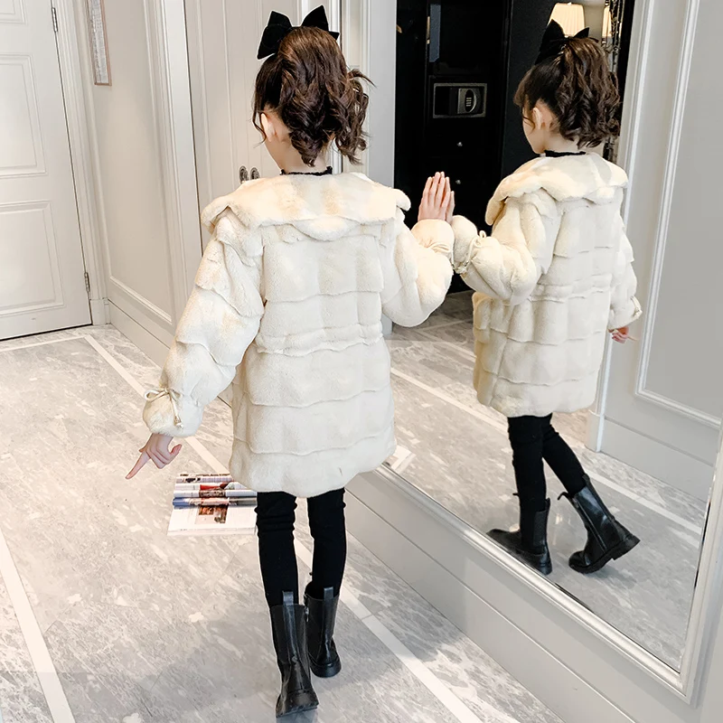 Mink fur coat for children 2022 New luxury design Winter girl's imitation fur coat Big fur collar boy's fur integrated jacket