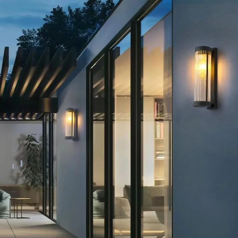 Vintage Outdoor LED Wall Lights Waterproof IP65 Black Glass Aluminum Garden Courtyard Balcony Villa Porch Solar Powered Sconces