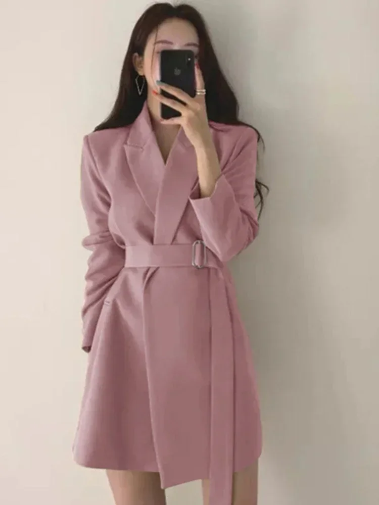 Spring Autumn Women\'s Blazers Slim Fit Fashion Suit Elegance Long Sleeve Belt Jackets Casual Coat for Office Lady Fashion Tops