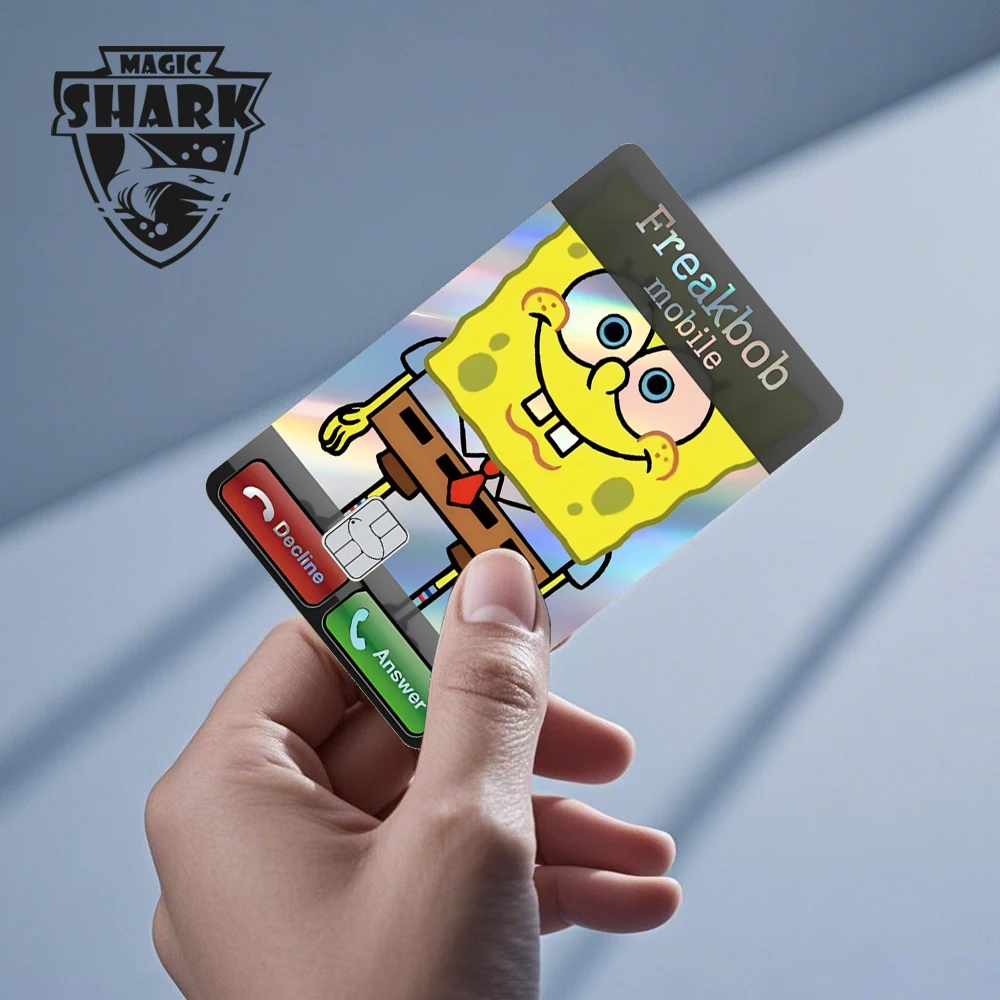 かわいいスポンジボブパトリックスターホログラフィックスキンレーザーシニーステッカーフィルムカバー借記クレジット銀行カード用フェードなし