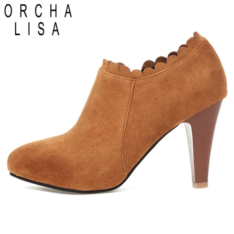 

ORCHA LISA/женские туфли-лодочки, туфли на высоком каблуке с острым носком из флока и кружева, лаконичный размер 33–43, черный, красный, весенний S3087