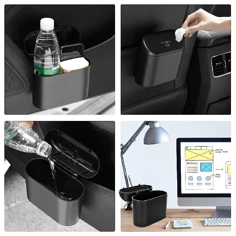 Car Trash Can with Lid, Leak-Proof Mini Garbage Bin, Includes 60/300 Garbage Bags, Compact Auto Accessories