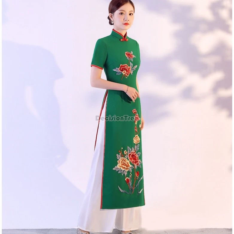 2025 new chinese style stage performance aodai set daily improved classical elegant leisure qipao dress retro literature art set