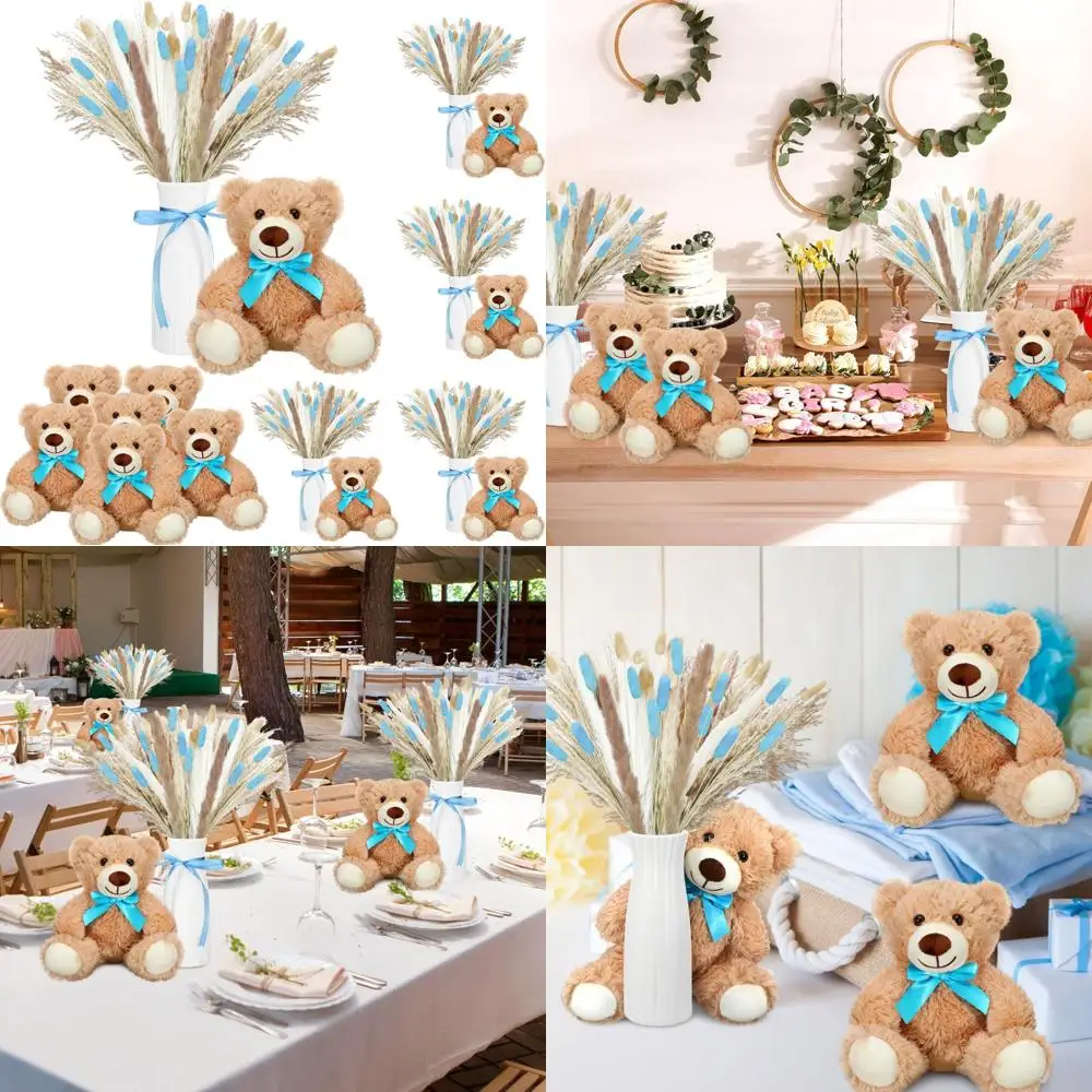 

Украшения для детского душа: 6 наборов из 12 из 12 штук сушеной пампасной травы, керамическая пластиковая ваза с бантиком для богемной среды