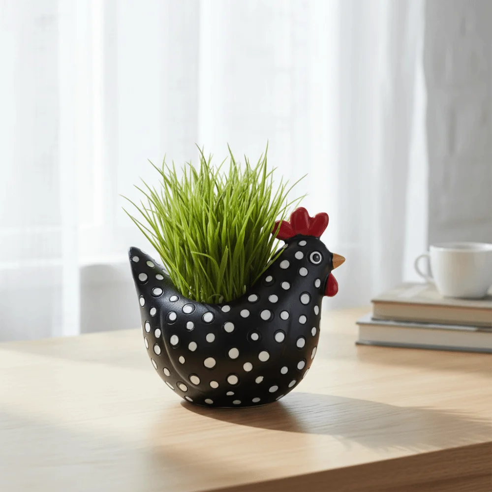 Chicken-Shaped Spotted Chicken Flower Pot Resin Garden Decoration Small Planter Container Cartoon Succulent Flower Pot Home