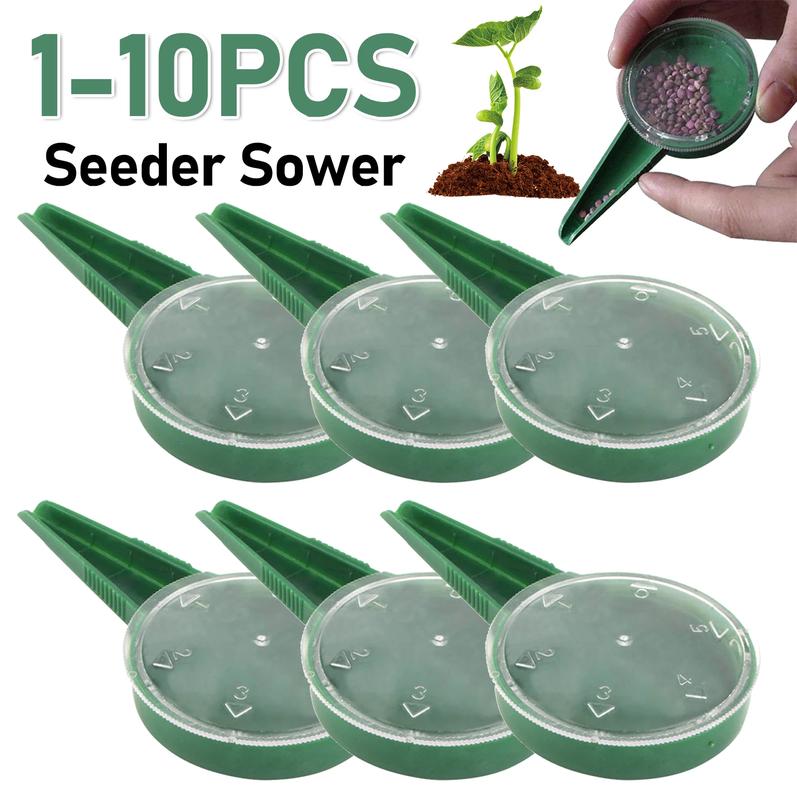 Semeador de sementes de planta ajustável, multifuncional Handheld Gardening Planter, ferramenta de semeadura de jardim, 5 arquivos, 1-10pcs