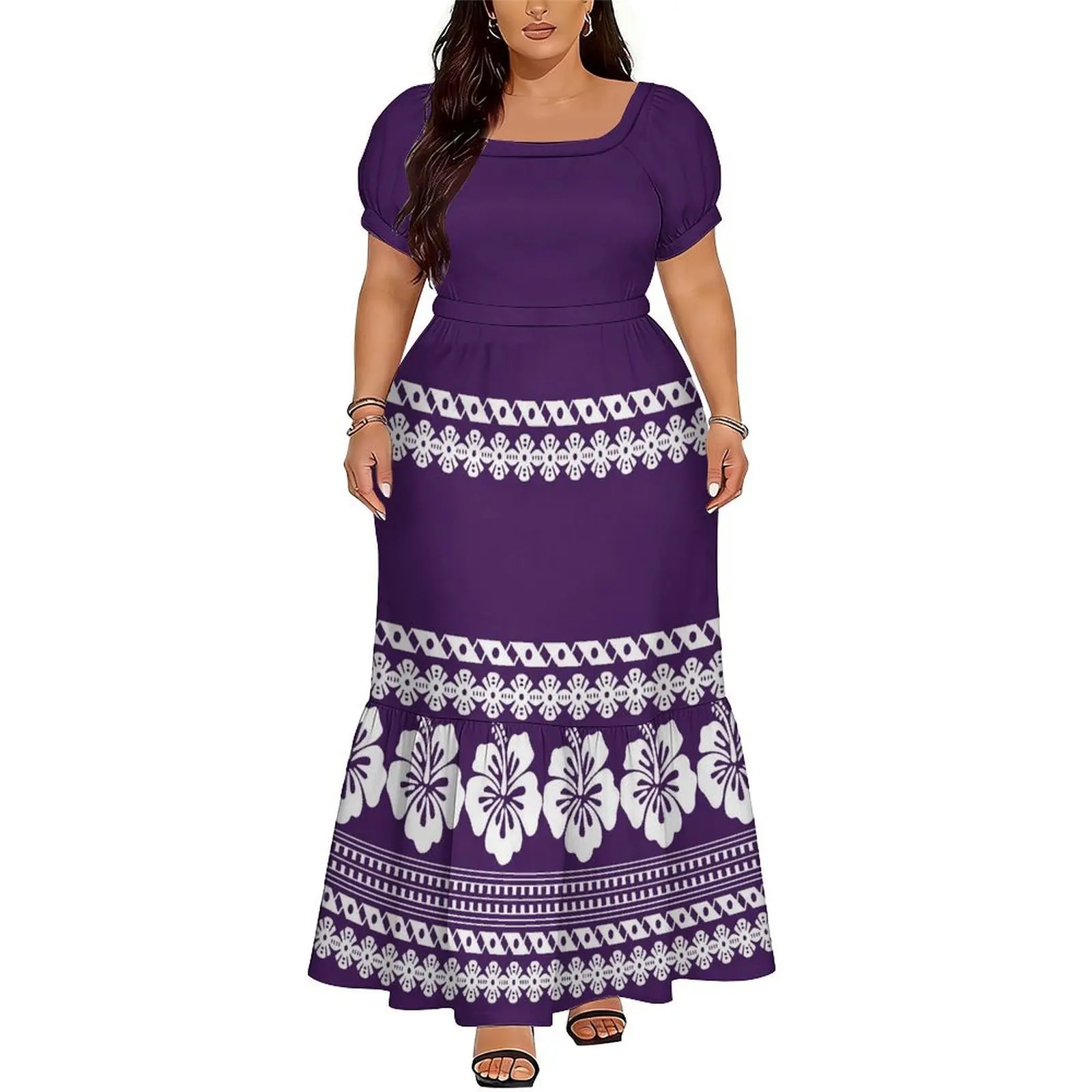 Elegant And High-Quality  Women Puletasi Dress An Ankle-Length Dress With A Square Neckline The Top Choice For Parties