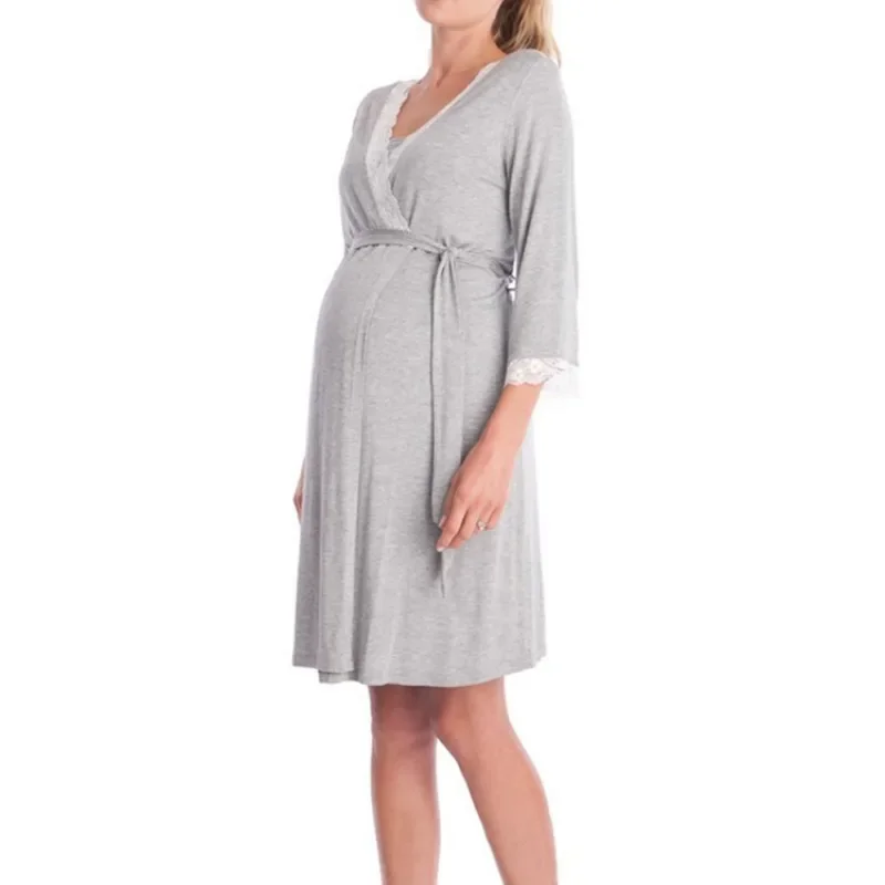 European and American hot selling fashion lace splicing three-quarter sleeve maternity dress robe pajamas