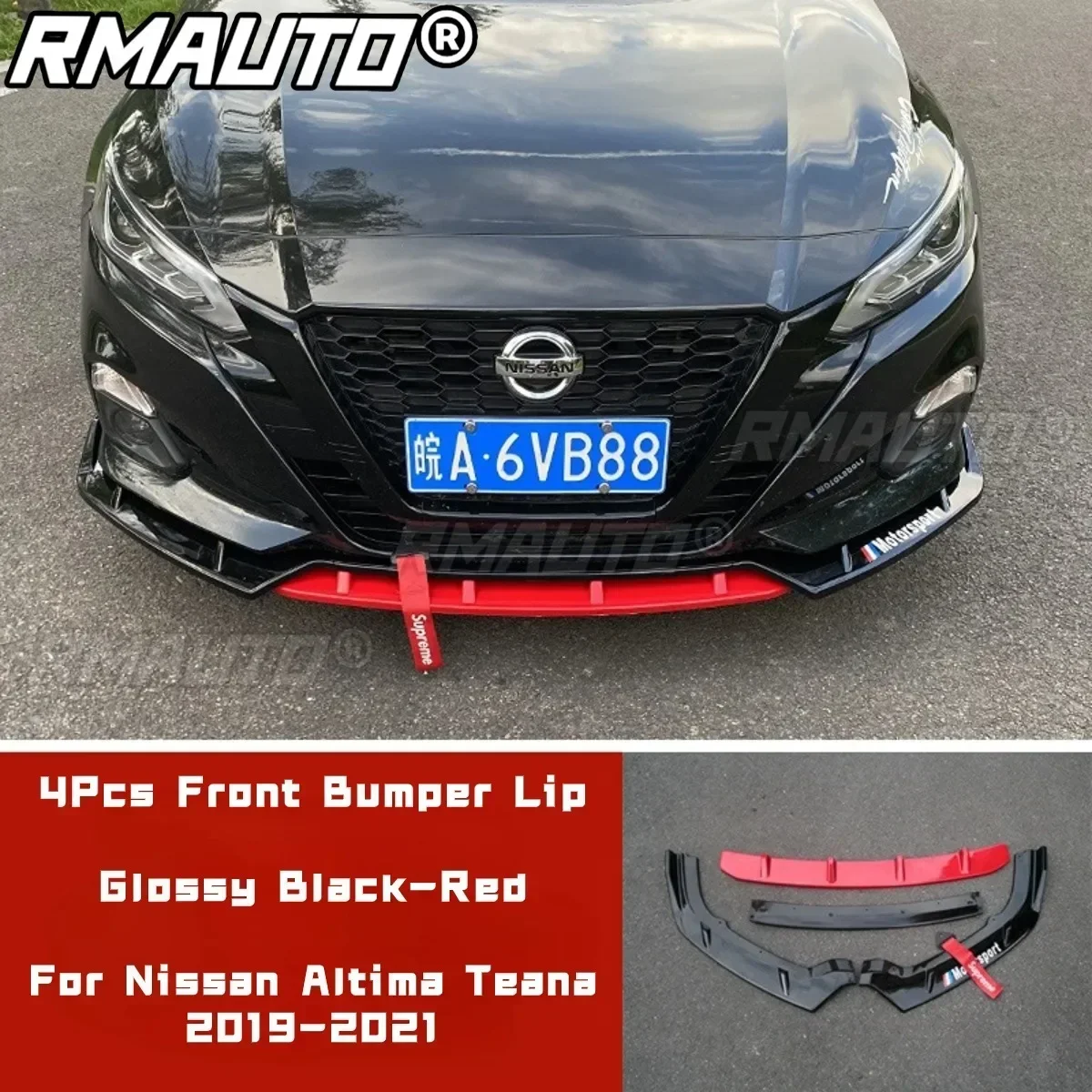 For Altima Teana Body Kit Bumper Cove Glossy Black Red Sport Style Bumper Lip For Nissan Altima Teana 2019-2021 Car Accessories