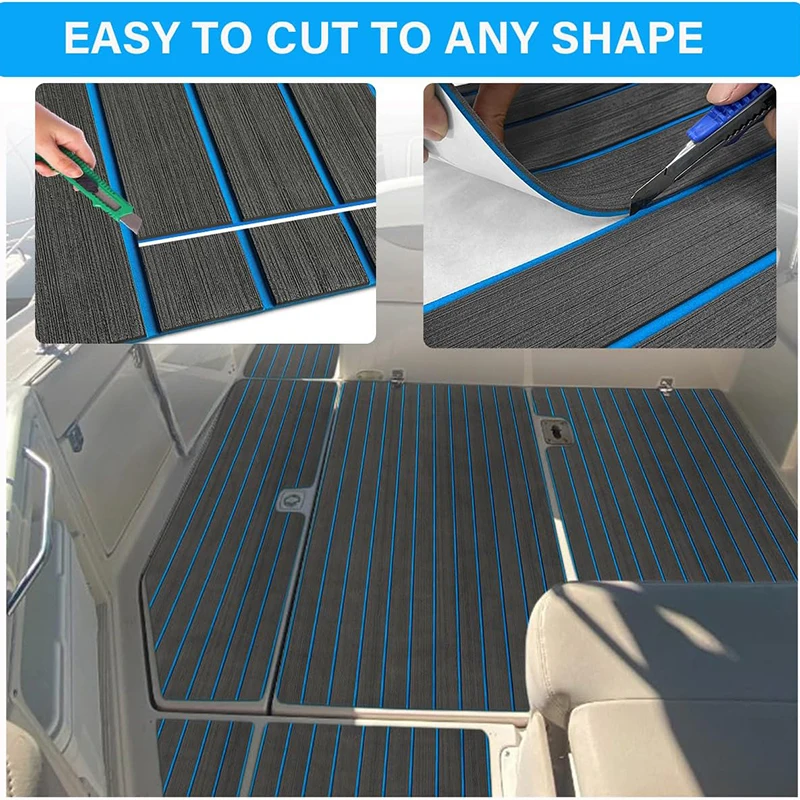 2400 * 450 mm Eva Foam Faux Teak Boat Deck Mat Sheet Teak Yacht Marine Floor Waterproof Pontoon Brown Black Flooring MotorBoats