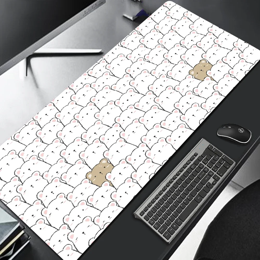 White Bear Gaming Mousepad 900x400 Mat Keyboard Anime XXL Mouse Pad Gamer Cartoon Deskmat Pc Accessories Kawaii Cute Mouse Pads