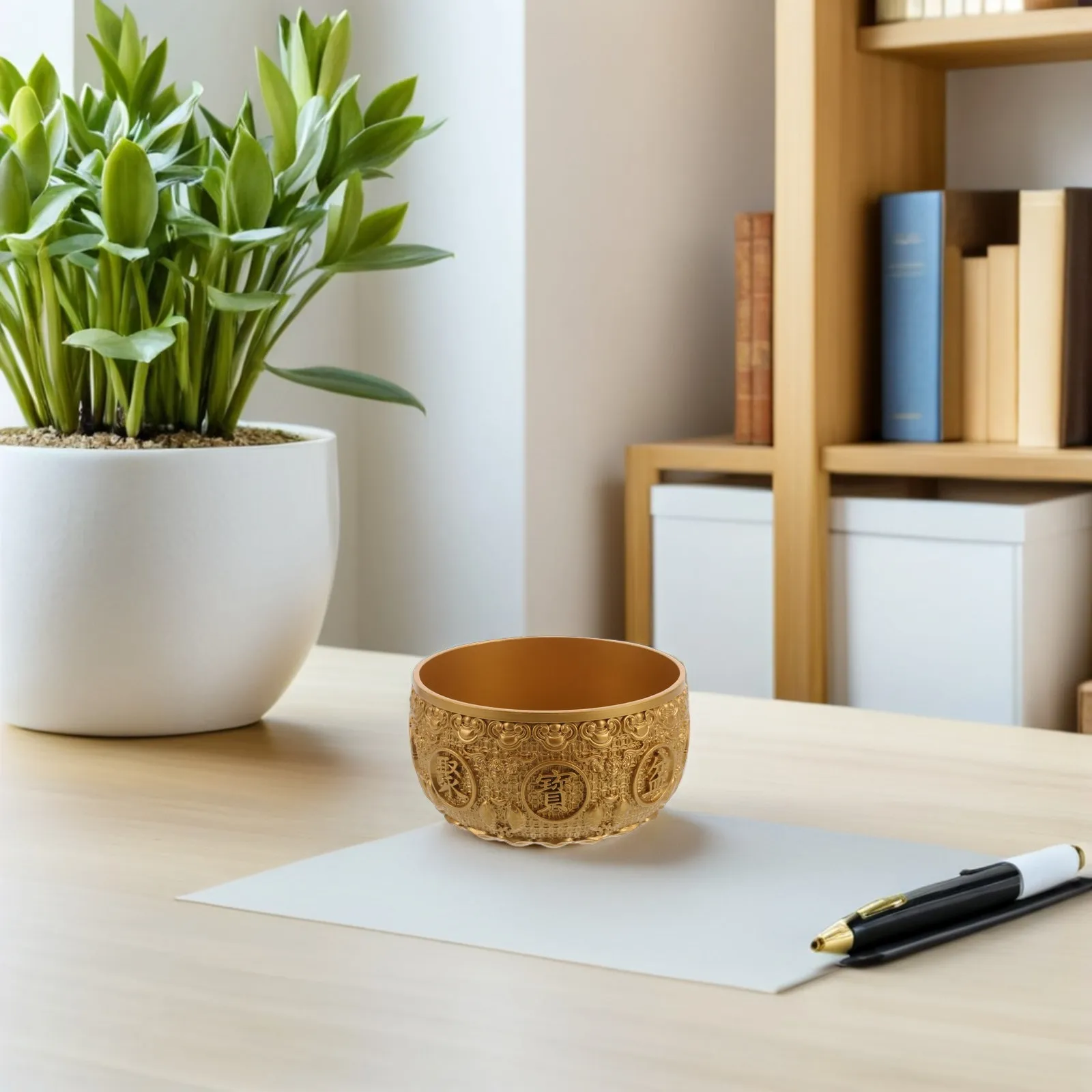 Gold Treasure Money Basin for Wealth  Decorative Fortune Bowl for Good Luck, Prosperity and Success  Desk Ornament Housewarming
