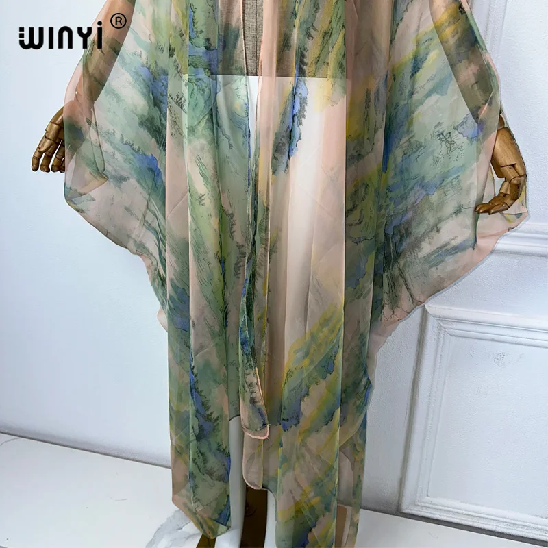 2023 Winyi Europa Kimono Vrouwen Vest Steek Kaftan Cocktail Sexcy Boho Strand Cover Up Kaftan Afrikaanse Vakantie Lange Mouw Gewaad