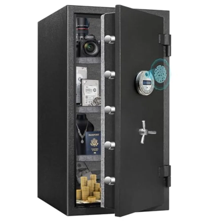 

Home office document safe: fireproof steel, black, 124 lbs heavy-duty biometric key dual-mode access, waterproof, 9.8 cu ft ext