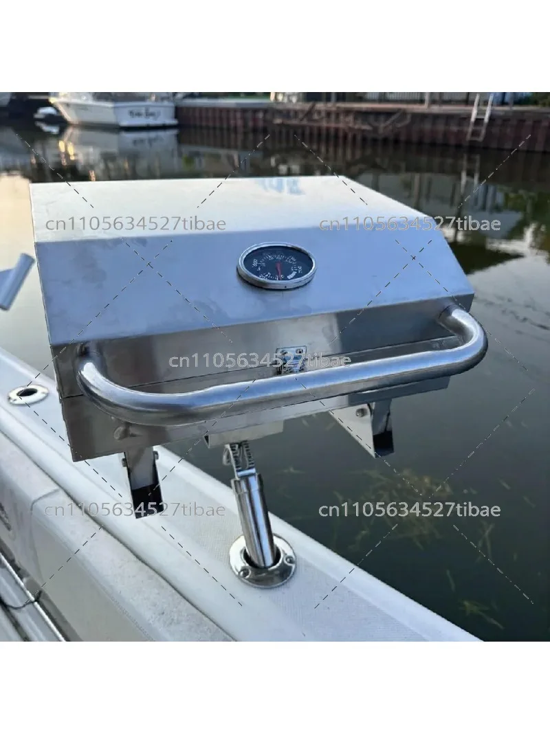 Marine Stainless Steel Portable Gas BBQ Grill with Mounting Base for Boat Yacht Fishing Camping