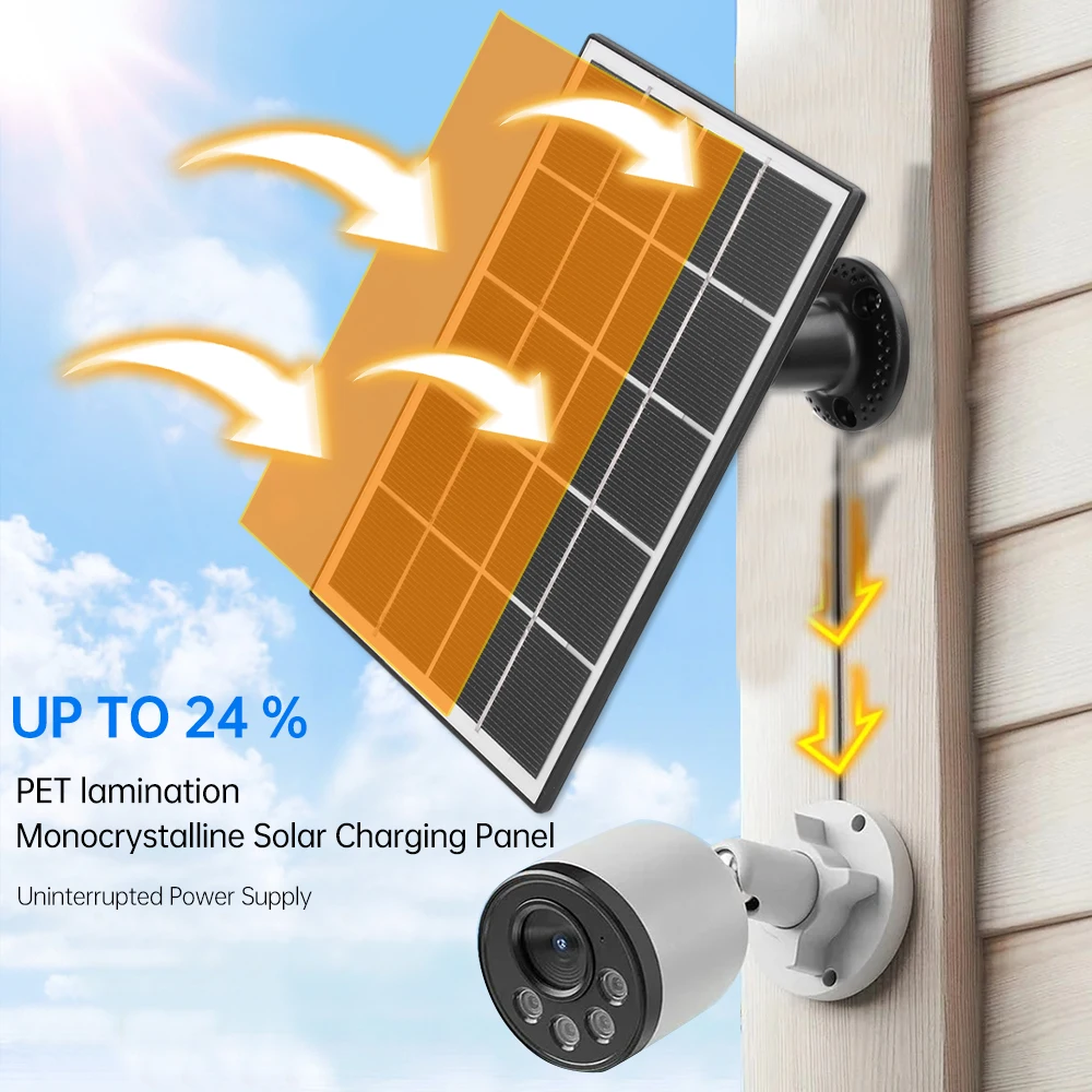 8W Camera Solar Panel Charger Type-c/DC5521 Interface Single Crystal Solar Charging Panel for Monitoring Security Cameras