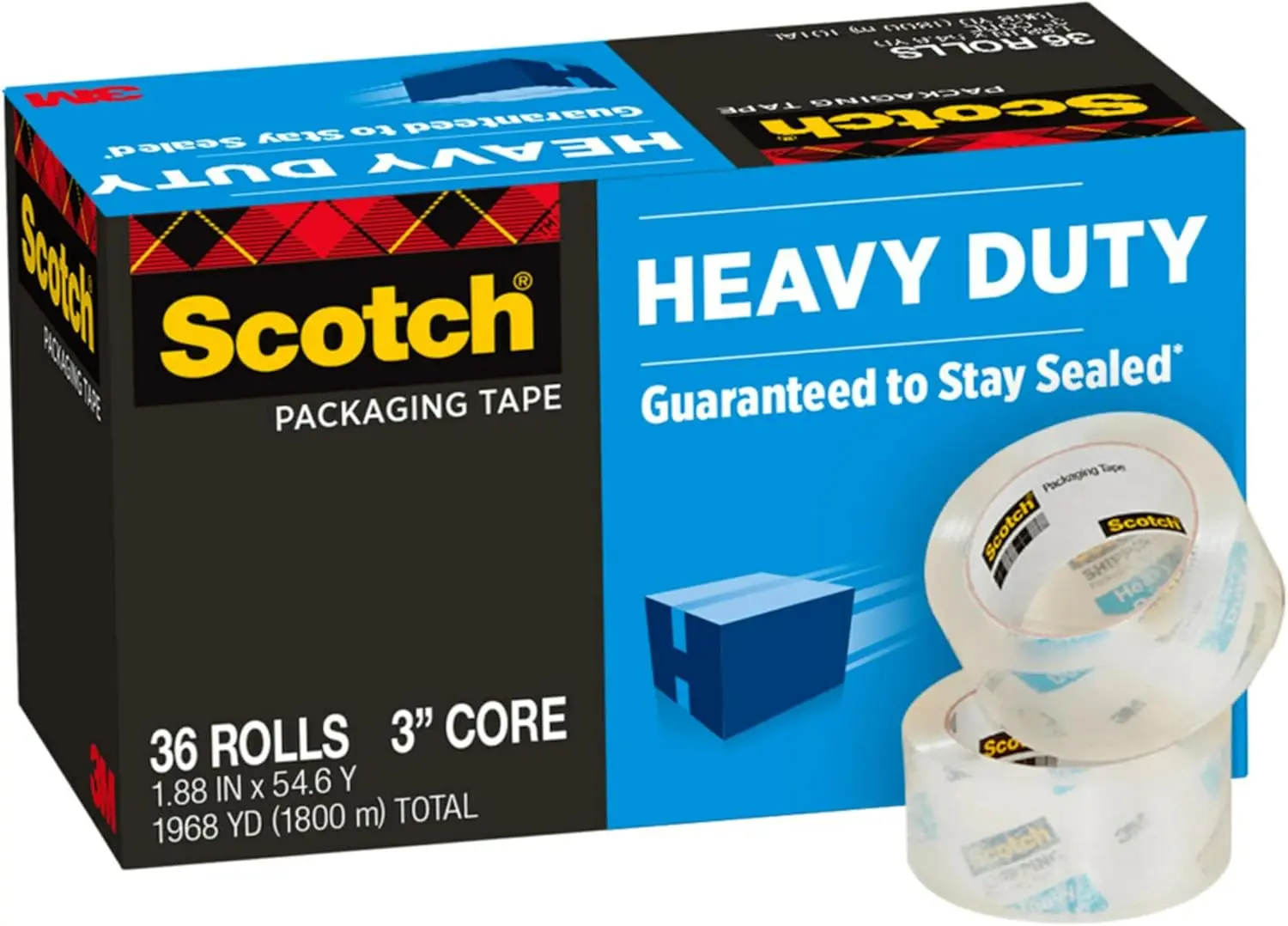 

Heavy Duty Shipping Packing Tape, Clear, Shipping and Packaging Supplies, 1.88 in. x 54.6 yd., 36 Refill Tape Rolls