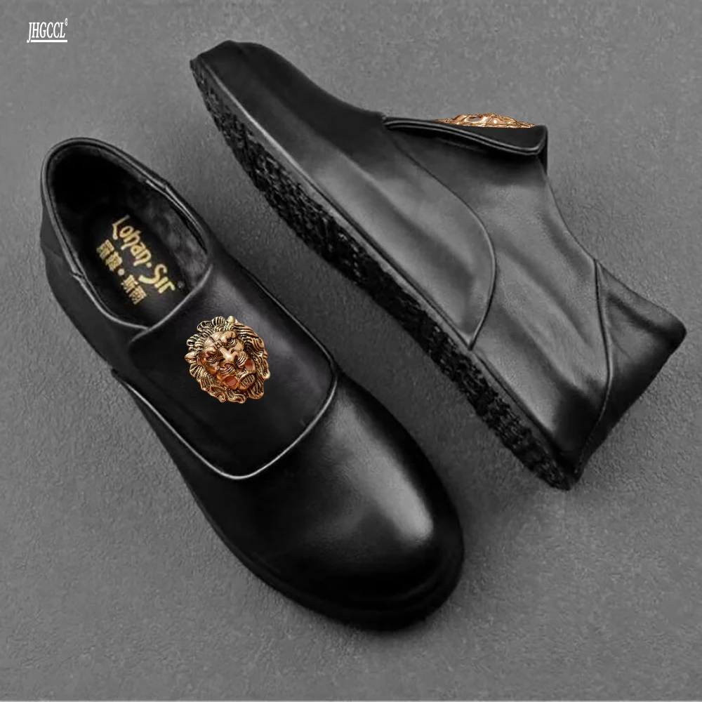 Men's new soft leather slip-on light luxury lazy shoes casual leather shoes all match men's board shoes casual sport A1