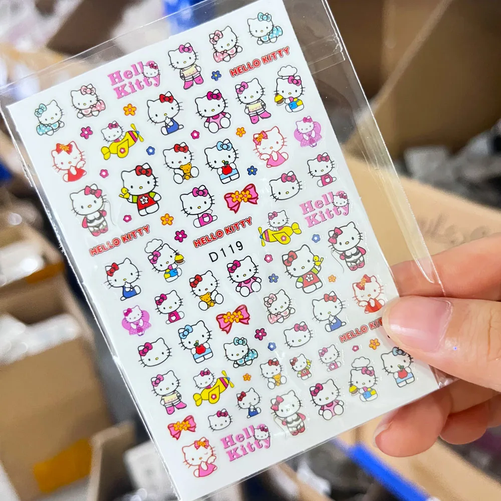 6 pz/set Misto Hello Kitty Unghie Artistiche Adesivi 3D Arco Rosa Gentiluomo Gatto Del Fumetto Decalcomanie Per Unghie FAI DA TE Kawaii Hawaiano Nail Sticker Deco