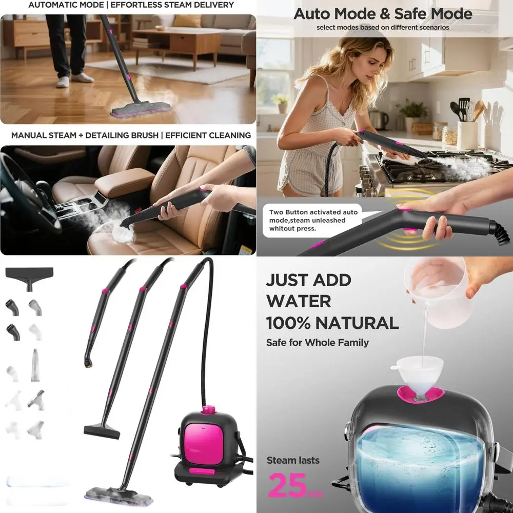 

Powerful Home Steam Cleaner for Deep Cleaning Floors, Furniture, Tiles, Kitchen, and Bathroom with 21-Piece Kit and Stainless St