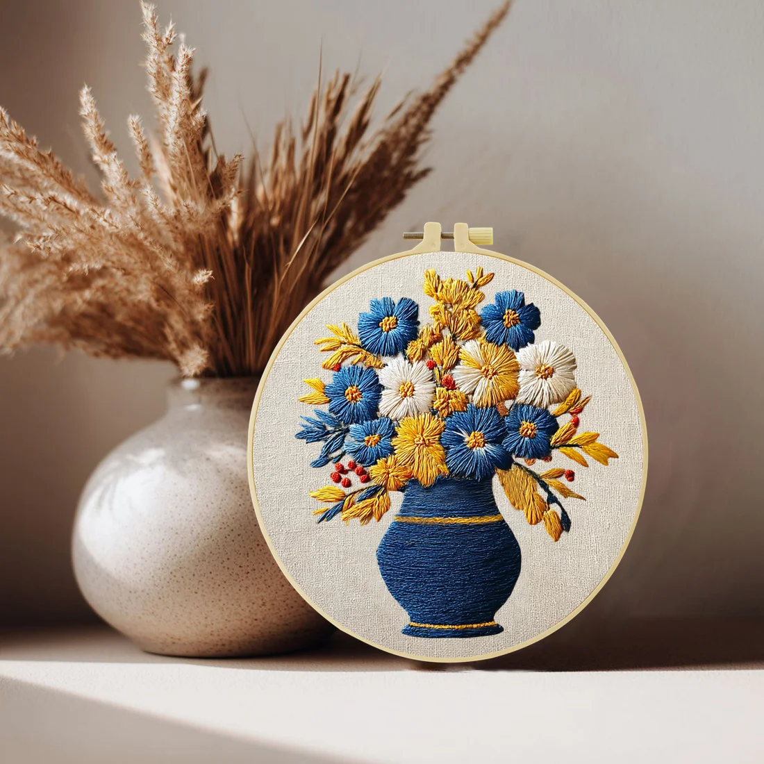 1pc 20X20CM/15X74CM Noble Vase Embroidery Starter Kit DIY Cross Stitch Sewing Art for Gift