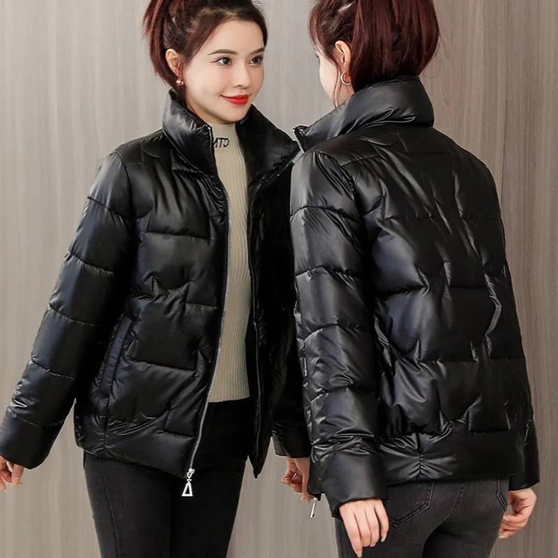

Winter Women Jacket 2023 New Fashion Glossy Cotton Padded Jacket Female Parkas Loose Short Thick Warm Casual Ladies Outwear