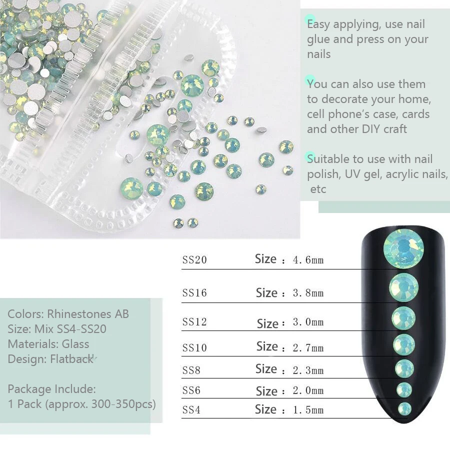 1 Pack Mix Opal Crystal Nail Art Rhinestones 3d Charm Glass Flatback Non Hotfix DIY Nail Jewelry Sticker Decorations For Nails