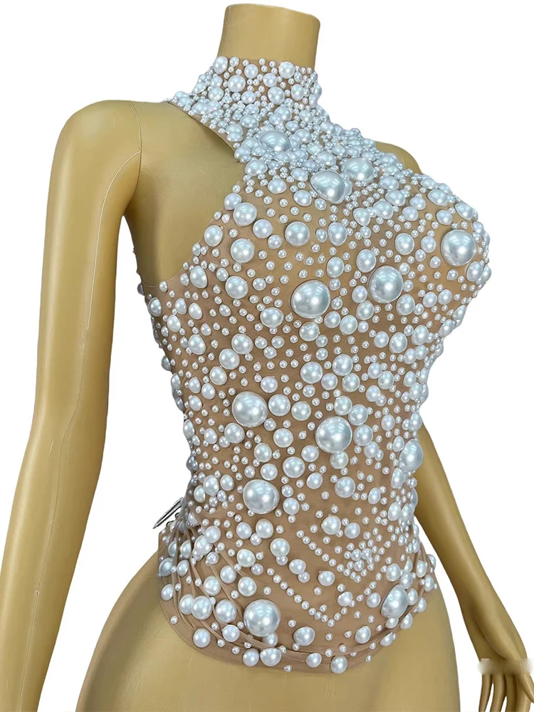 Wysokiej jakości seksowna bluzka z siateczki z gorącymi koralikami, na ramiączkach, z dekoltem typu halter, nowa modna odzież damska na zamówienie 2025