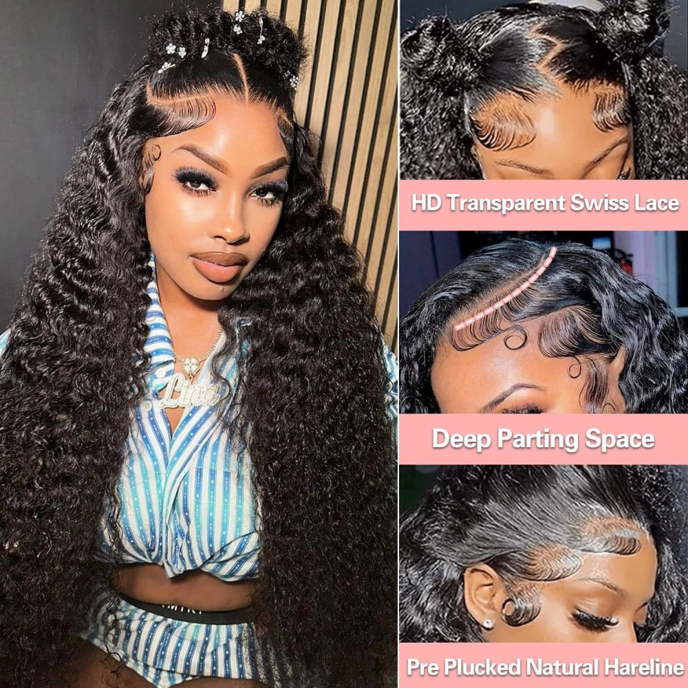 

34 Inch Deep Wave Lace Front Wigs Human Hair 200 Density 13x4 HD Lace Frontal Wigs Human Hair Pre Plucked Deep Curly 13x6 Wig