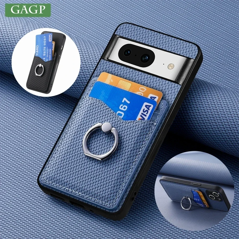 Business Fabric Wallet Card Magnetic Case For Google Pixel 9 8 7 6 Pro 8 7 6 A Ring Stand Holder Shockproof Cover For Google 9XL