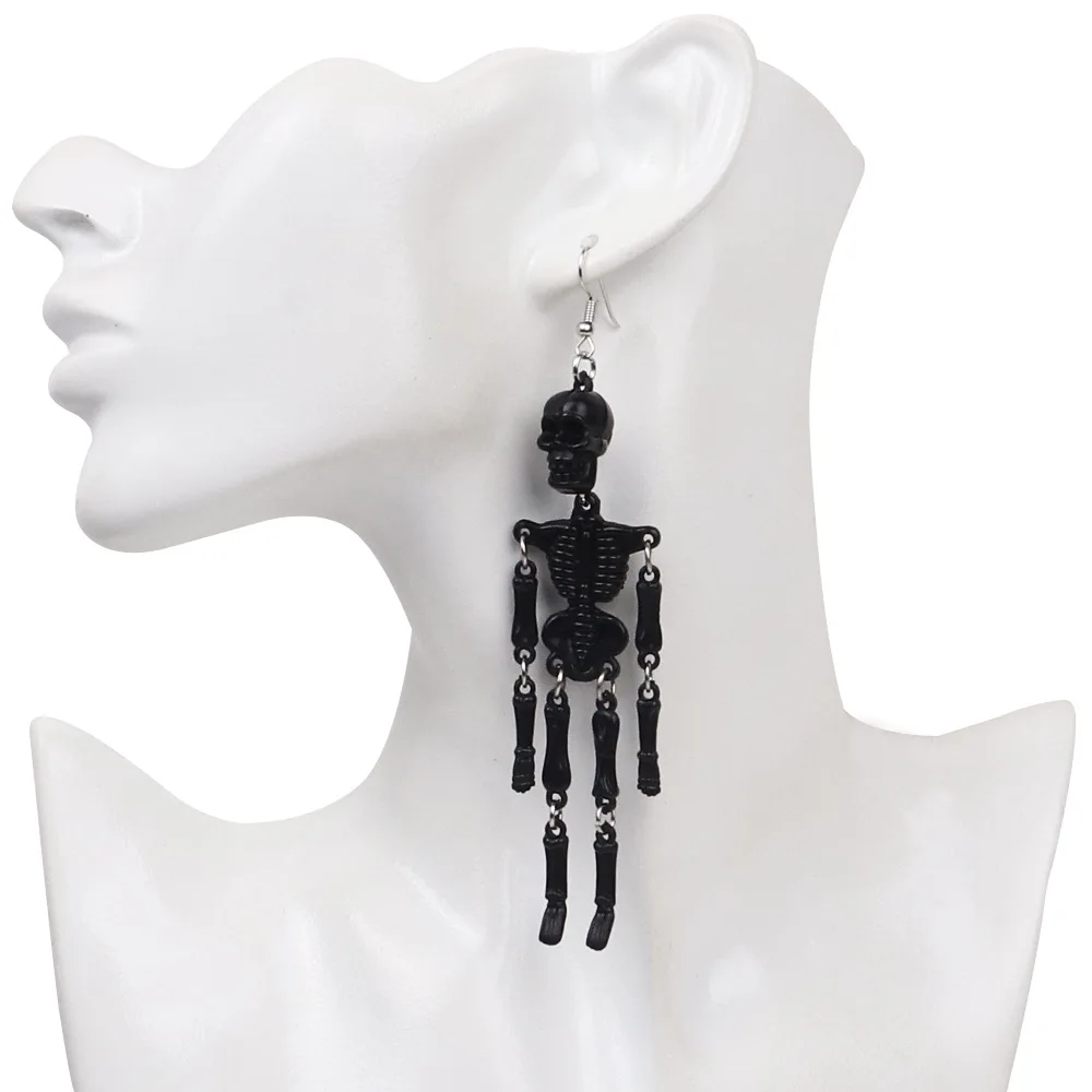 Fashion Halloween Resin Earrings Exaggerate Ghost Head Glow Skeleton Head Joint Skeleton Creative Earrings Wholesale