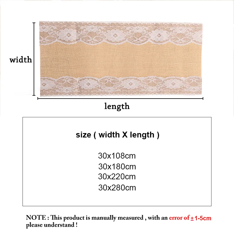 Holaroom Vintage Retro Burlap Linen Jute Event Party Supplies Wedding Christmas Table Cloth Tablecloth White Lace Table Runner