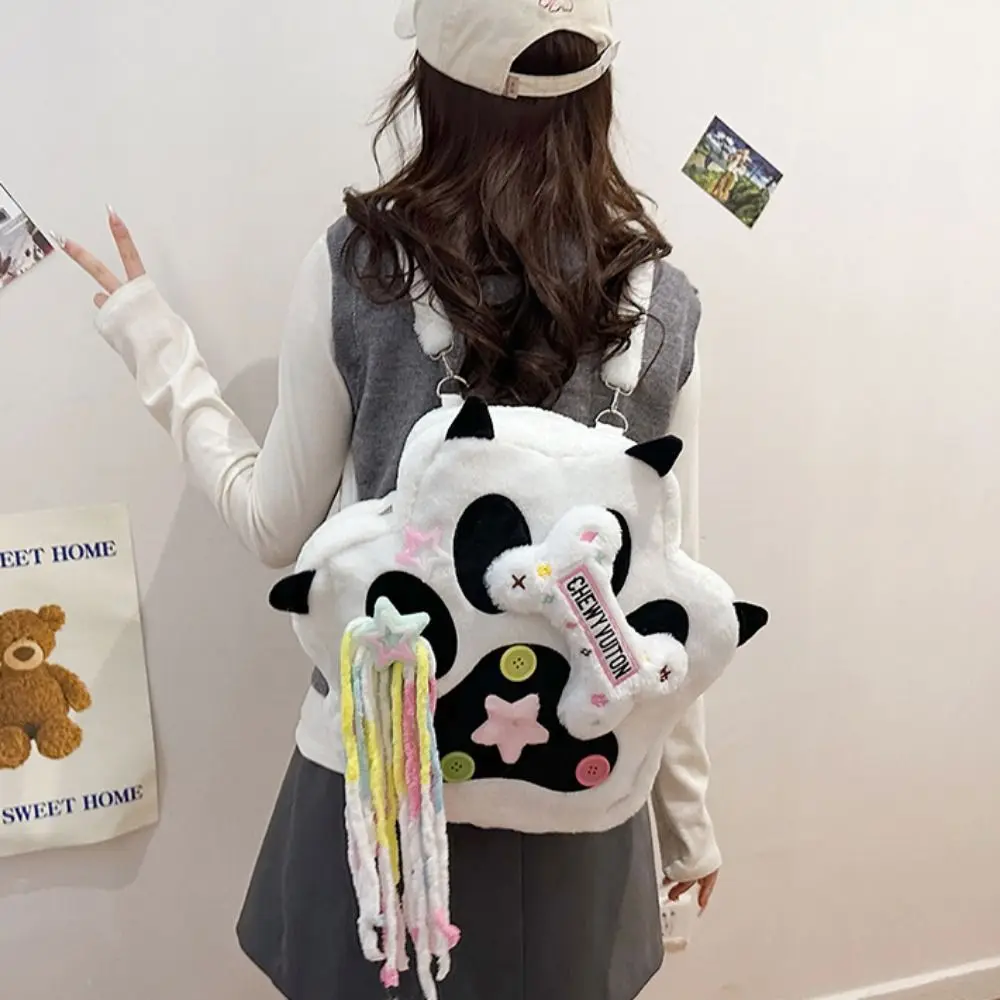 Large Capacity Cat Paw Plush Backpack Lolita Cartoon Cat Paw Bones Plush Knapsack Multifunctional Ins Cat Student Schoolbag