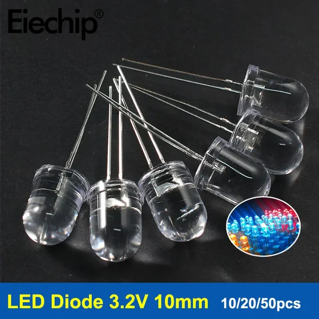 Dioda LED 3.2V 10mm Diody elektroluminescencyjne Indywidualne pojedyncze oświetlenie Biały Czerwony Zielony Niebieski Żółty do żarówek Diy Electronic