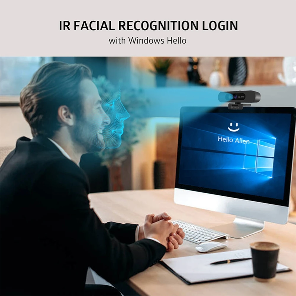 Imagem -02 - Toallin Windows Hello 2k Webcam pc Câmera Web 1080p ir Reconhecimento Facial com Microfones de Redução de Ruído para Streaming de Chamadas de Vídeo