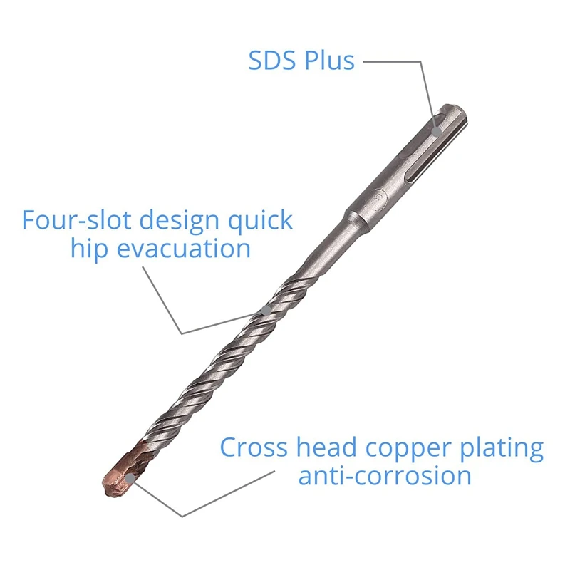 New 7 Pcs SDS Plus Hammer Drill Bit Set, (4-Flute) For Concrete Brick Block Stone Masonry And Granite