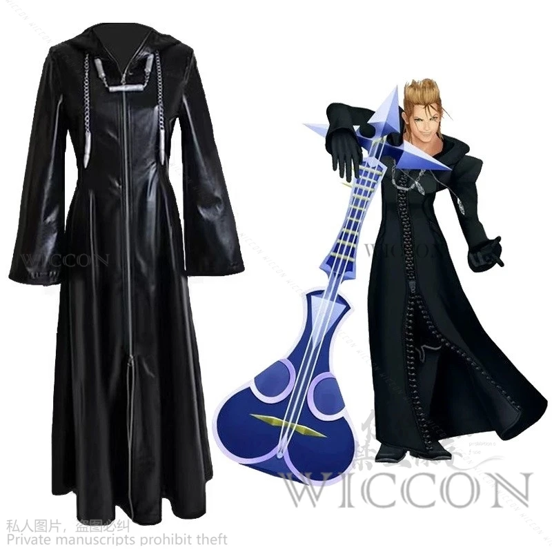 

Anime Mens Kingdom Game Roleplaying Hearts Organization XIII Game Cosplay Costume Black Cloak Zipper Jacket Long Hoodie Coat