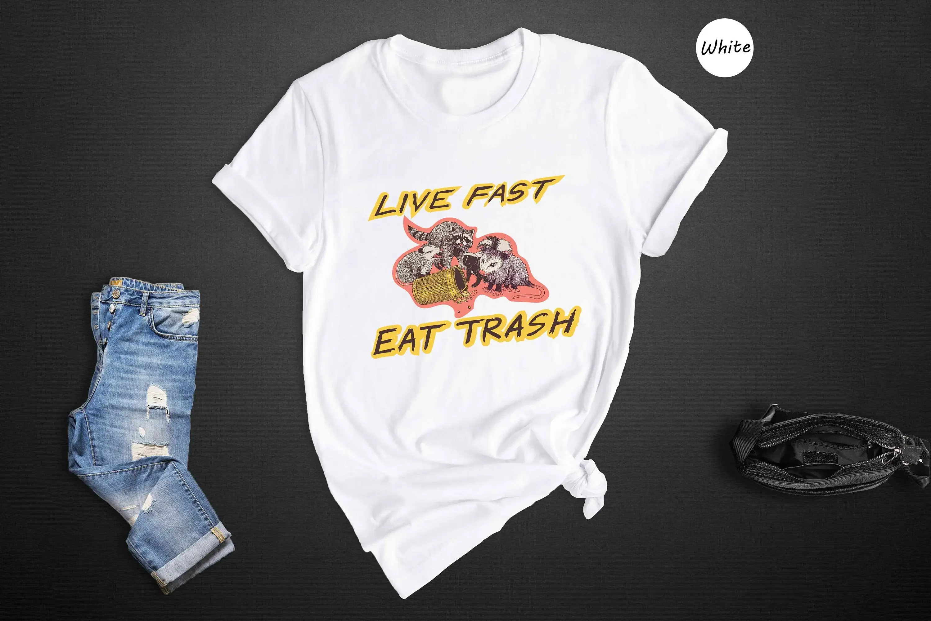 Live Fast Eat Trash T Shirt Funny Raccoon Meme Animal Lover