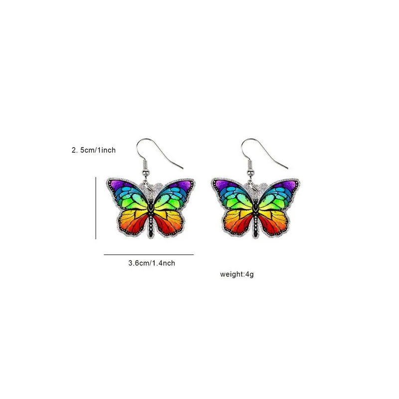 2pcs Fashion Rainbow Maple Leaf Flower Butterfly Dinosaur Chameleon Spaceship Nature Acrylic Rainbow Color Earrings Woman Party image 3