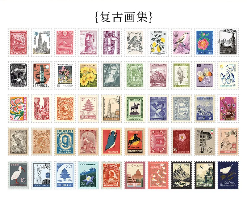 50 Blatt Philatelic Museum Series Briefmarken-Thema-Aufkleber, Scrapbooking-Material, handgefertigtes Tagebuch, Album, Junk Journal Supplies – Detail 4