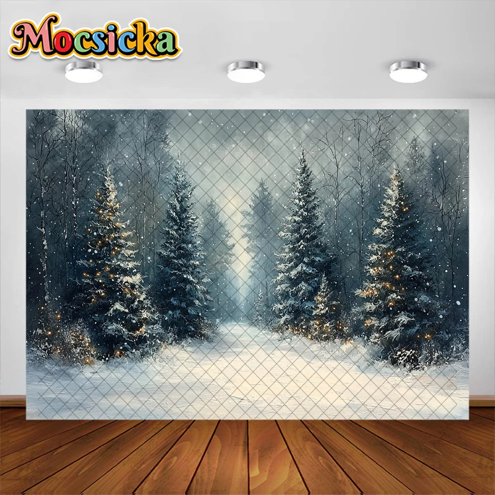 Winter Forest Photography Background White Snow Christmas Holiday Decoration Adult Kids Portrait Photo Background Studio Props