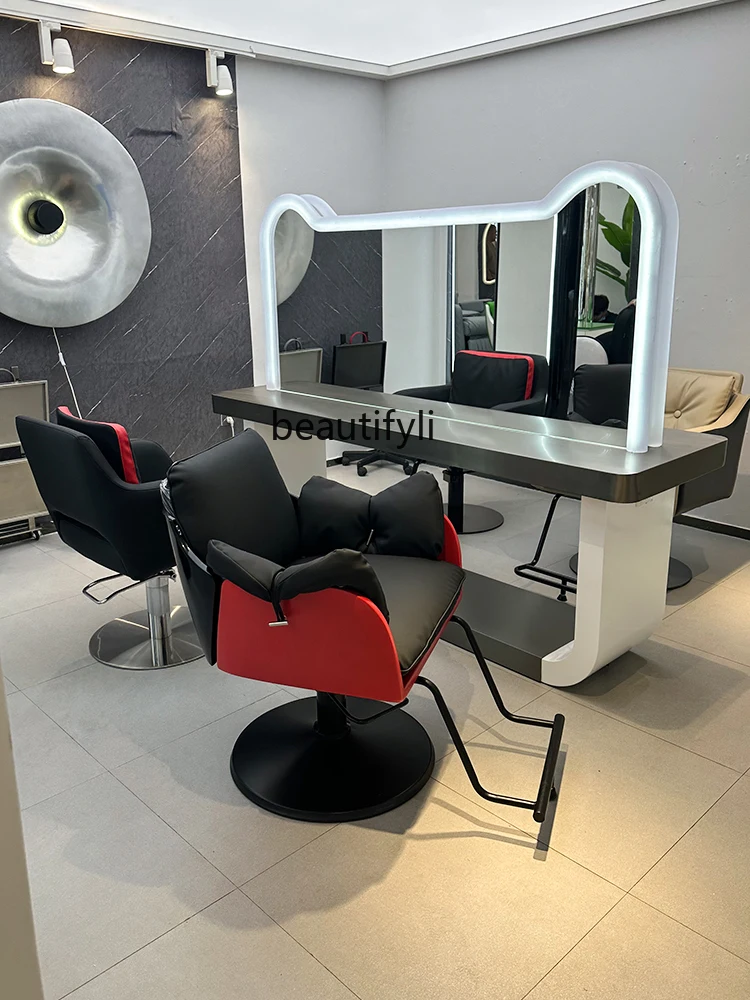 Dressing Mirror Hot Dyeing Table with Light Hair Salon Mirror Barber Shop Four Sides Dressing Table One Hair Salon