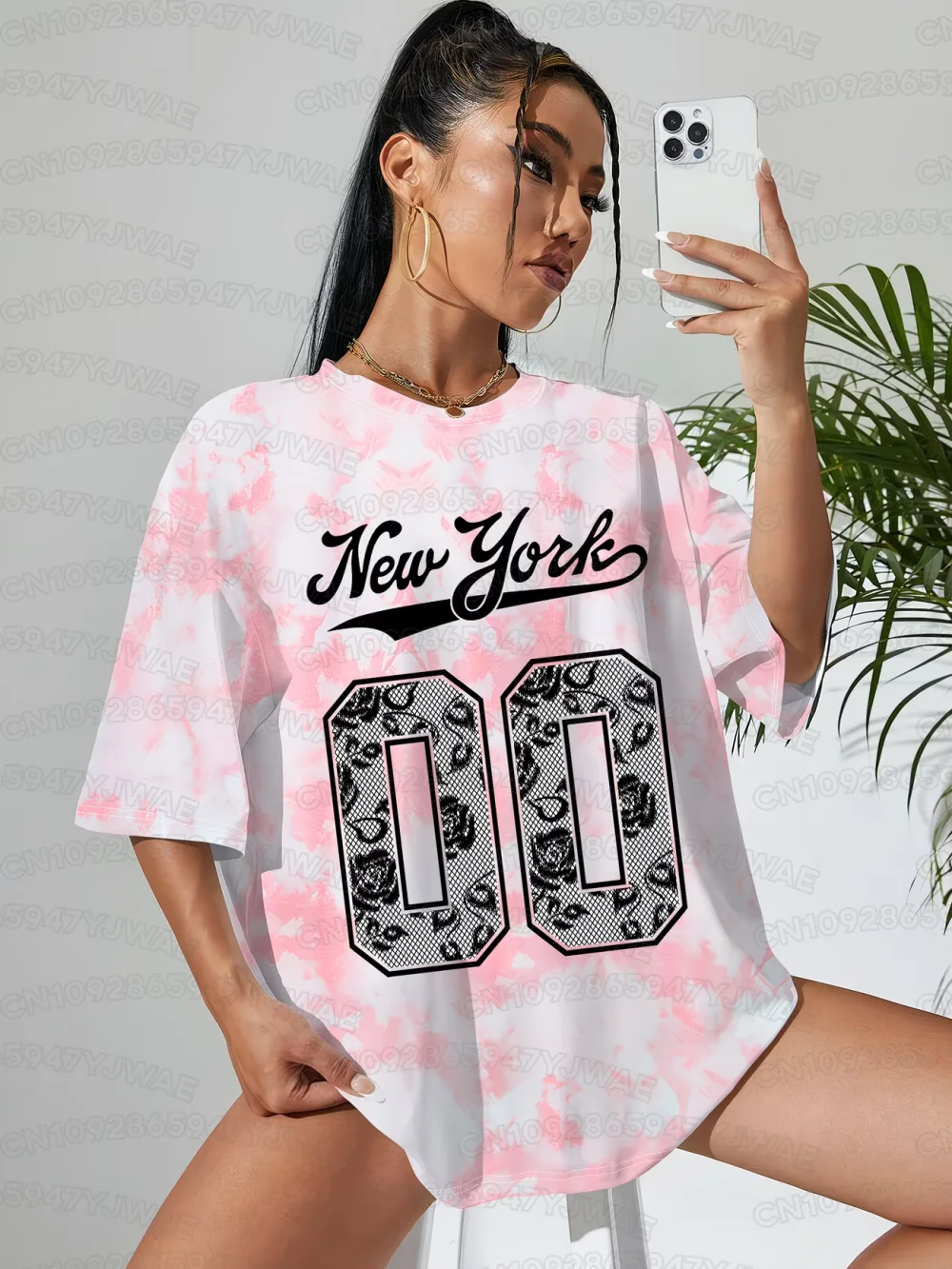 Sommer Damen Herren New York Batik-Print V-Ausschnitt Kurzarm T-Shirt Sommer Grafik-T-Shirt Übergröße Sport-T-Shirt