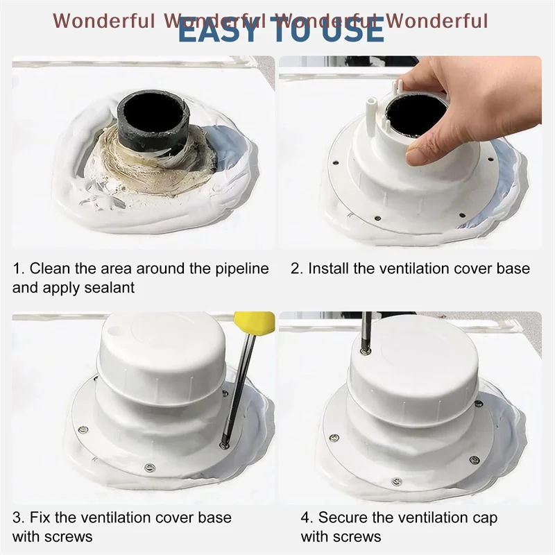 

ABS RV Roof Plumbing Vent Cap Kit for 1 to 2 38 Inch Pipe Trailer Easy to Install Outdoor Protection with Mounting Screws