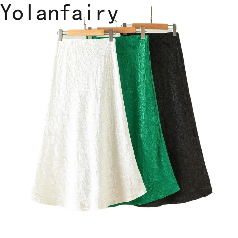 

YOLANFAIRY 35% Mulberry Silk 62% Rayon Skirts for Women Summer 2026 High Waist Satin Skirt Woman Clothes Elegant Jacquard Skirts