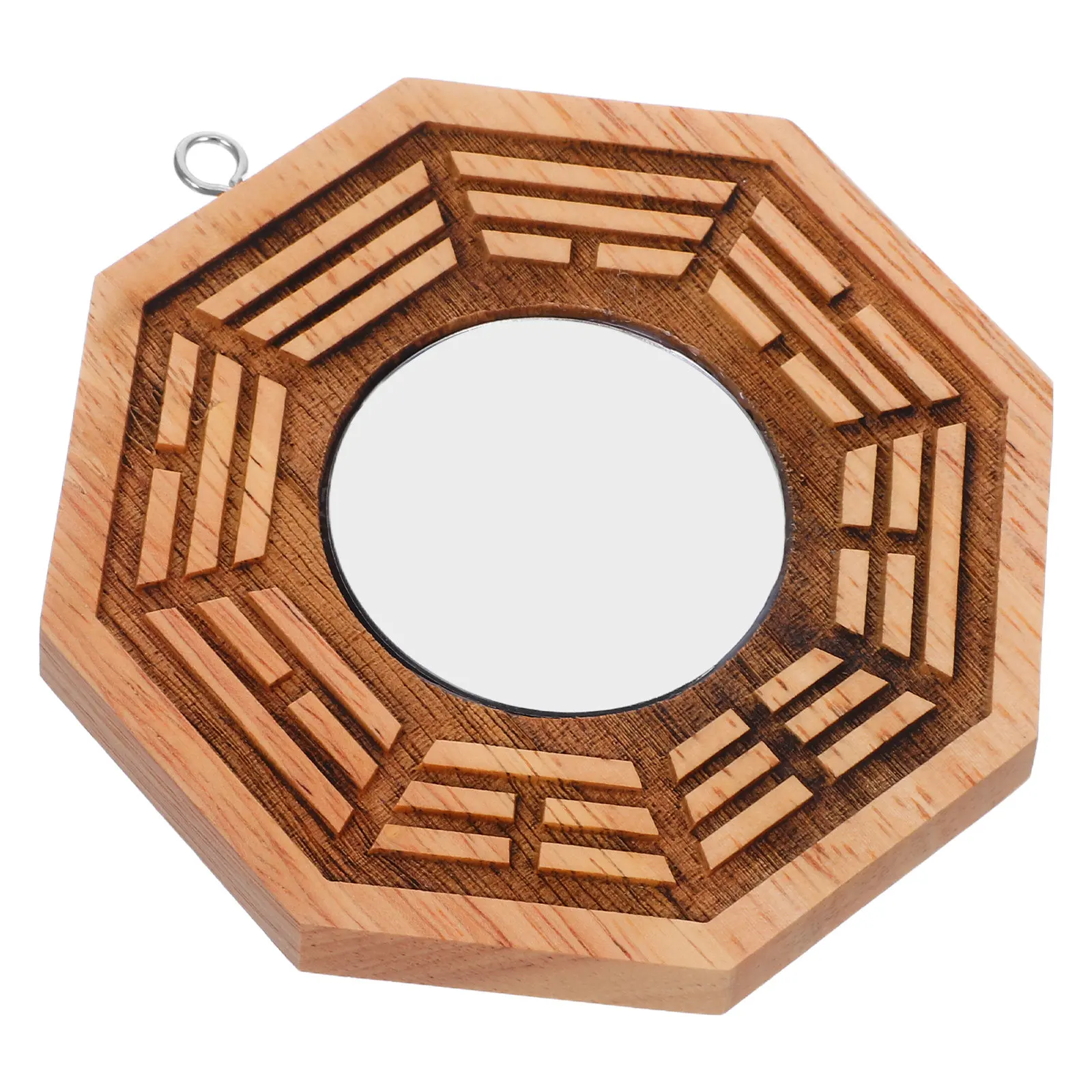 Wooden Bagua Mirror Pendant Feng Shui Convex Mirror Door Protection Home Blessing Ornament Prosperity Good Luck Charm